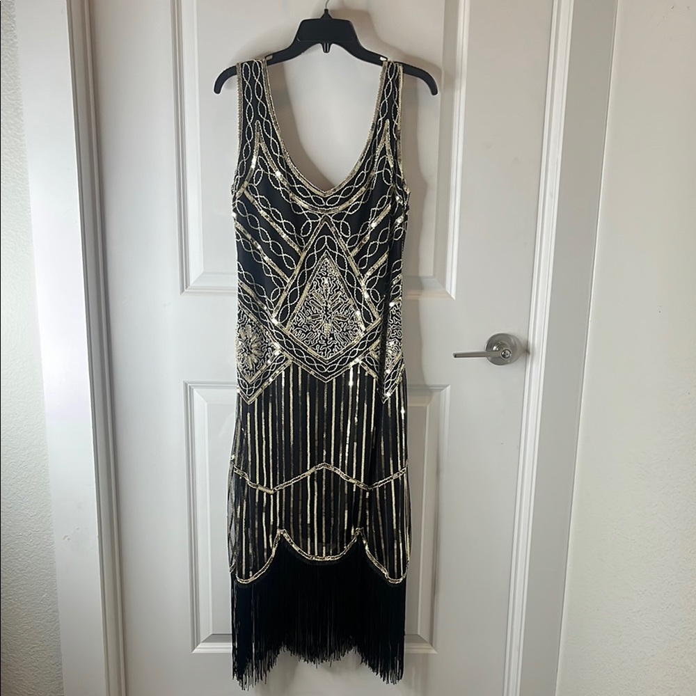 Black and Silver Embellished Midi Dress for Cocktail